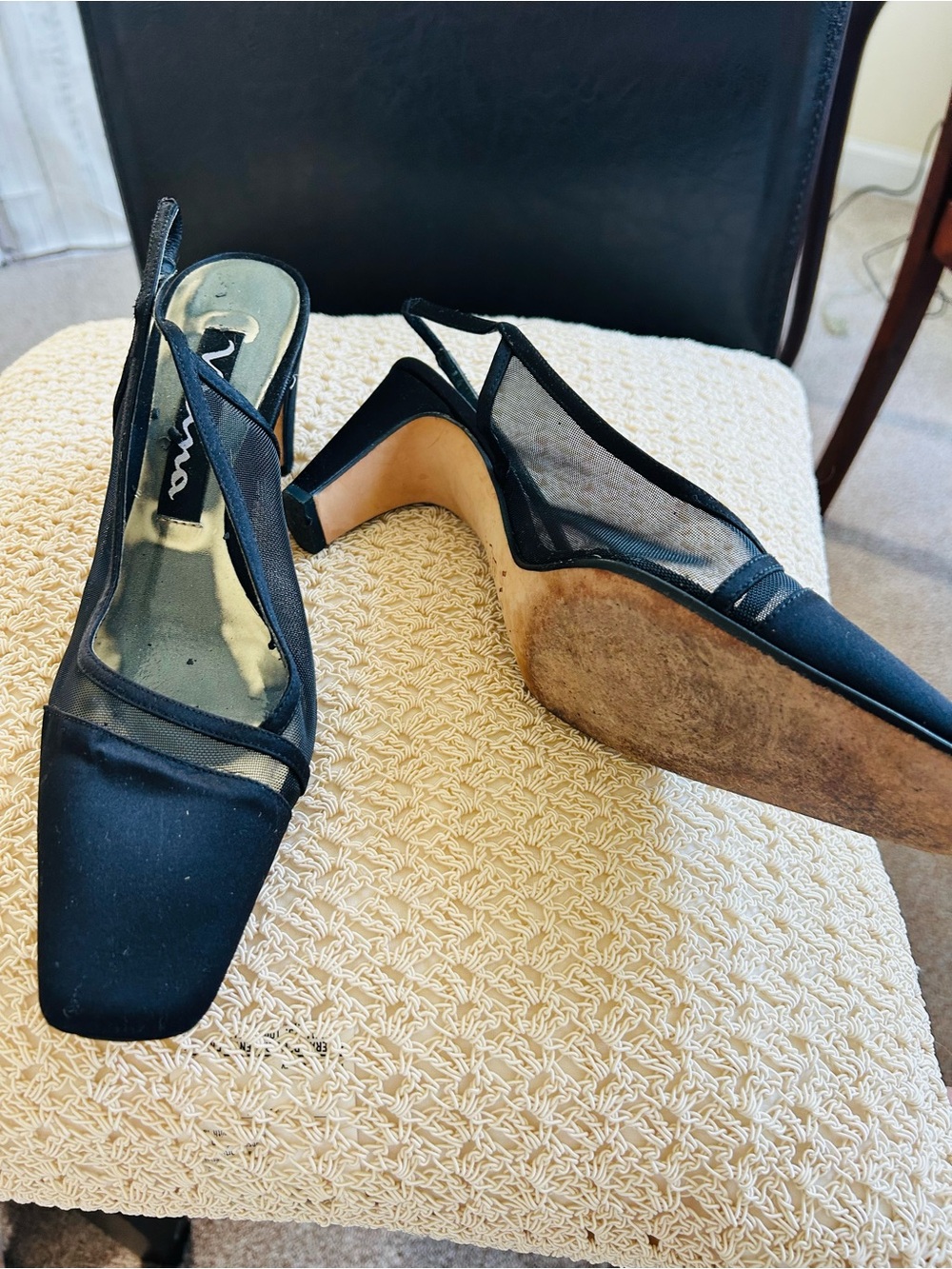 Nina Shoes Black Mesh Slingback Heels